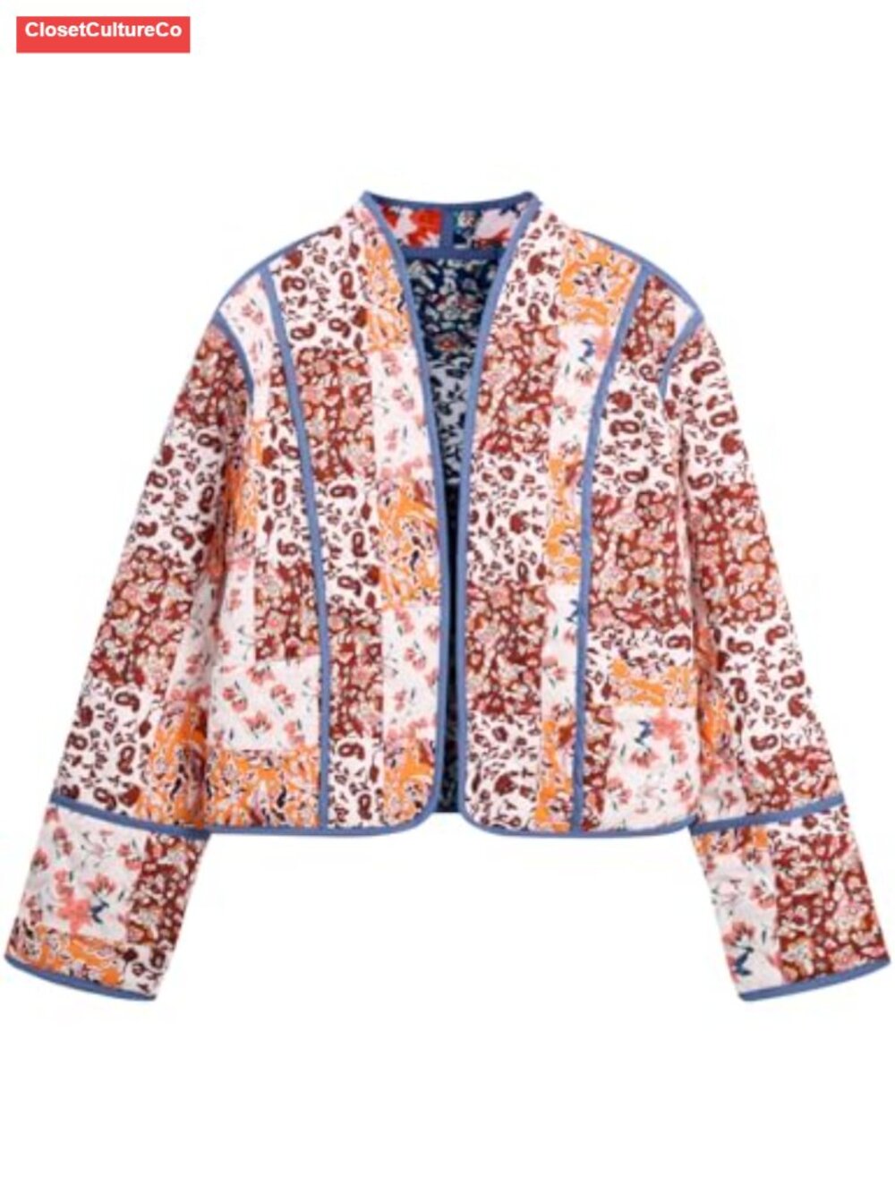Flygo Floral Cropped Quilted Lightweight Jacket Women Open Front Puffer Coat